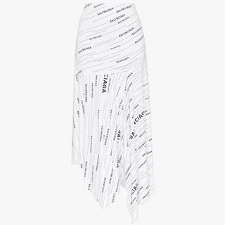 Balenciaga + Asymmetric Stretch Logo Skirt