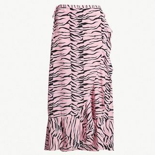 Rixo + Gracie Ruffle-Trimmed Tiger-Print Silk Skirt