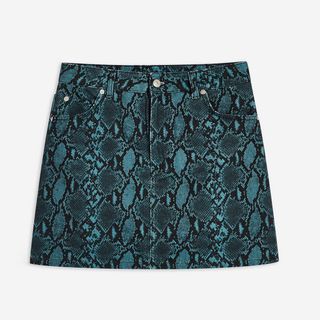Topshop + Tall Teal Snake Print Denim Skirt