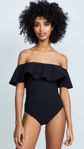Karla Colletto + Off Shoulder Flounce Swimsuit