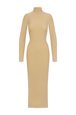 Éterne + Long Sleeve Turtleneck Dress Maxi Sand