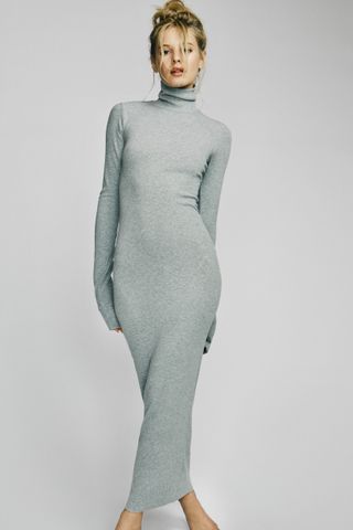 Éterne + Long Sleeve Turtleneck Dress Maxi Heather Grey