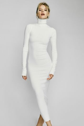 Éterne + Long Sleeve Turtleneck Dress Maxi Cream