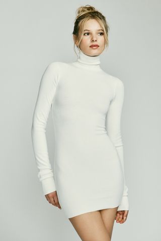 Éterne + Long Sleeve Turtleneck Dress Mini Cream