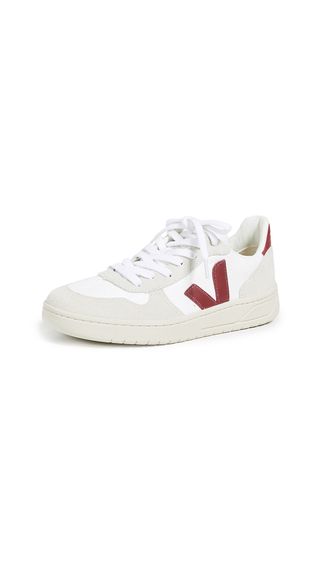 Veja + V-10 Lace Up Sneakers in White/Marsala