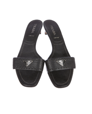 Prada + Leather Slide Sandals