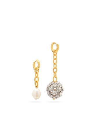 Timeless Pearly + Mismatched Crystal-Embellished and Pearl Earrings