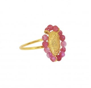 Ottoman Hands + Aurora Mini Pink Agate Beaded Cocktail Ring