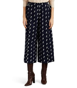 Chloé + Horse-Embroidered Wool Wide-Leg Trousers