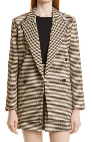 Rebecca Taylor + Check Linen Blend Blazer