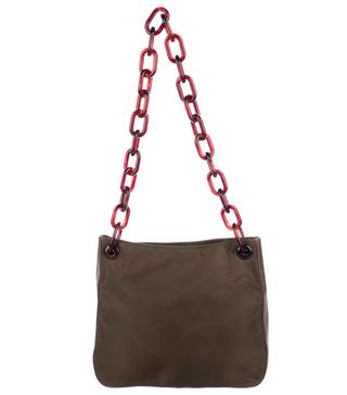Prada + Leather-Trim Shoulder Bag