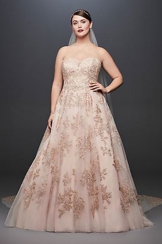 David's Bridal + Metallic Lace A-Line Wedding Dress