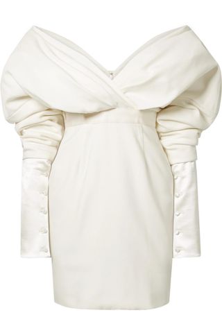 Danielle Frankel + Off-the-Shoulder Silk and Wool-Blend Mini Dress