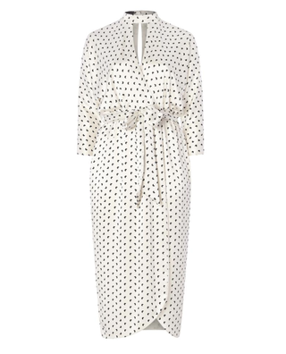 Monique Lhuillier + Butterfly Printed Hammered Satin Faux Wrap Dress