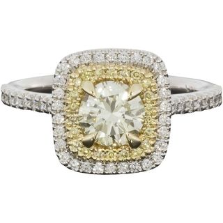 Vintage + Fancy Canary Yellow Round Diamond Double Halo Engagement Ring