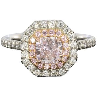 Vintage + Fancy Pink Cushion Diamond Double Halo Engagement Ring