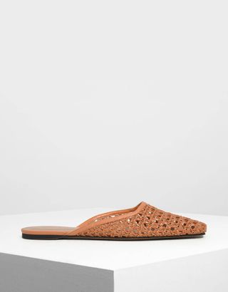 Charles & Keith + White Woven Square Toe Slip-Ons
