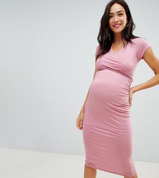 Bluebelle Maternity + Nursing Wrap Front Body-Con Midi Dress