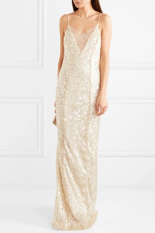 Galvan London + Hollywood Paillette-Embellished Metallic Tulle Gown
