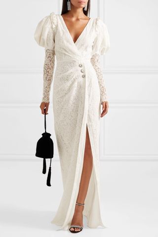 Alessandra Rich + Crystal-Embellished Cotton-Blend Lace Gown