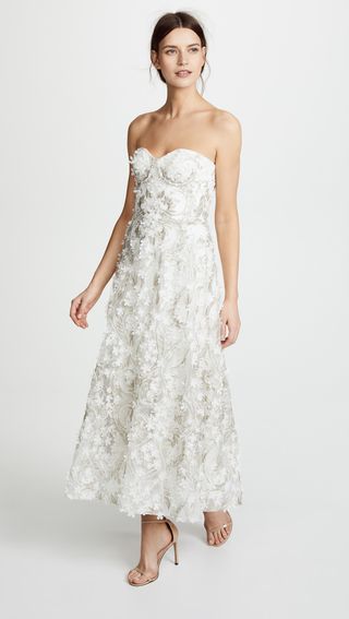 Marchesa Notte + 3D Embroidered Strapless Gown