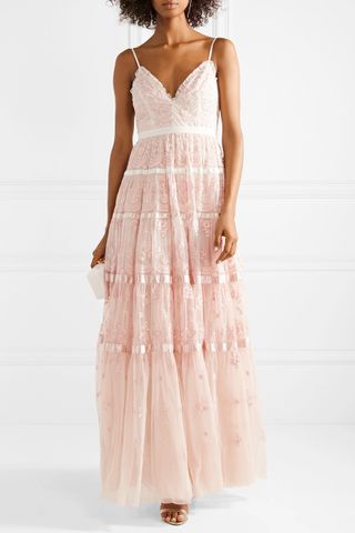 Needle & Thread + Satin-Trimmed Embroidered Tulle Gown