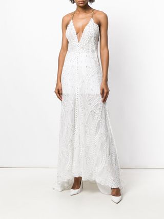 Alessandra Rich + Embroidered Plunge Dress