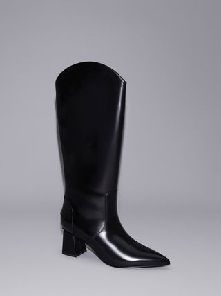 Charles & Keith + Black Boxed Lucinda Trapeze-Heel Knee-High Boots