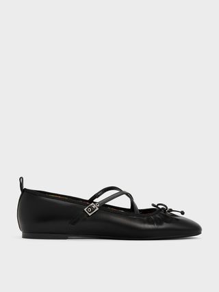 Charles & Keith + Black Crossover-Strap Mary Jane Flats