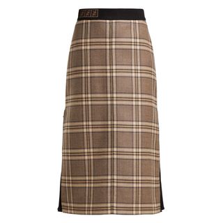 Fendi + High-Rise Checked Wool Midi Skirt