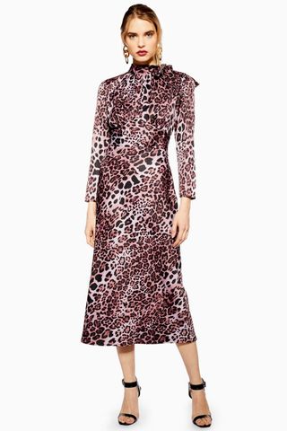 Topshop + Leopard Bias Pussybow Dress