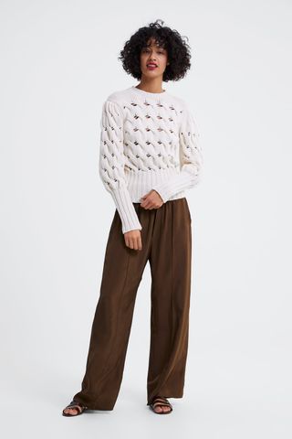 Zara + Cable Knit Sweater With Balloon Sleeves