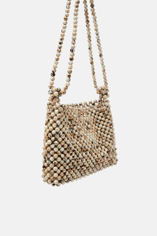Zara + Beaded Natural Crossbody Bag