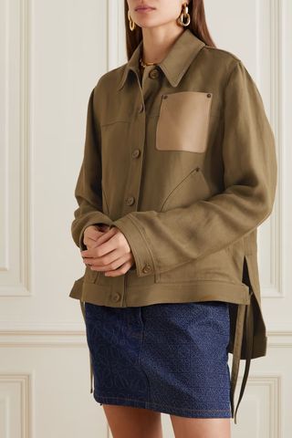 Loewe + Leather-Trimmed Linen-Blend Twill Jacket