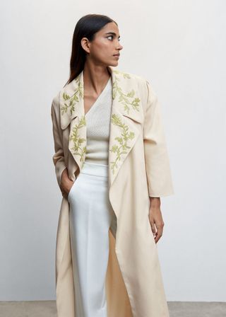 Mango + Trench Embroidered Lapel Coat
