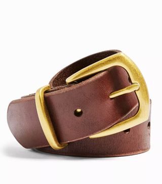 Topshop + Brown Leather Belt With Holes