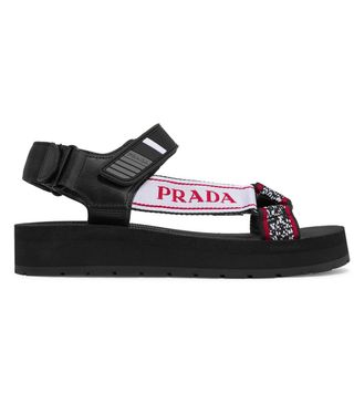 Prada + Logo-Detailed Leather, Canvas and Rubber Sandals