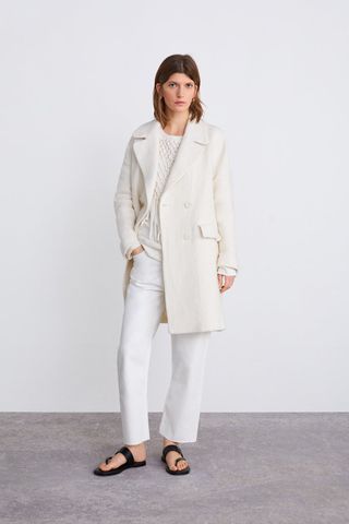 Zara + Double-Breasted Coat With Pockets