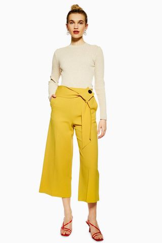 Topshop + Button Detail Bonded Cropped Trousers