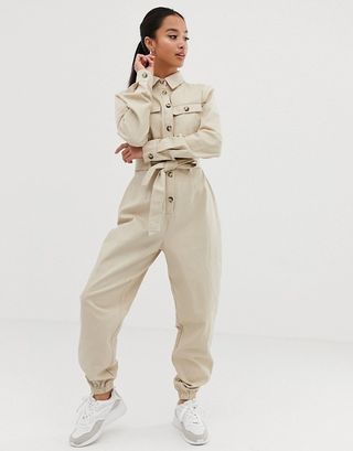Missguided Petite + Utility Long Sleeved Belted Jumpsuit