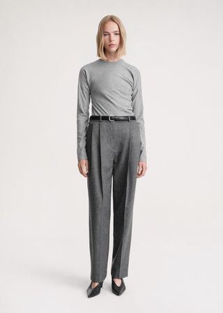 Toteme + Double-Pleated Tailored Trousers Grey Mélange