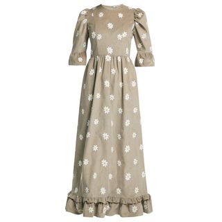 Batsheva + Daisy-Embroidered Ruffled Corduroy Dress