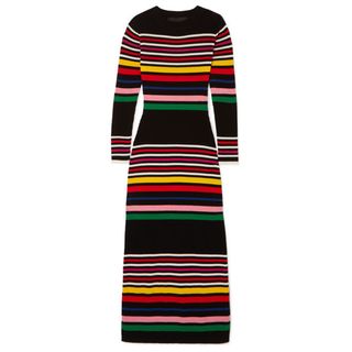 Paper London + Striped Ribbed Wool Midi Dress