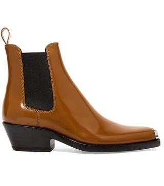 Calvin Klein 205W39NYC + Western Claire Metal-Trimmed Patent-Leather Ankle Boots