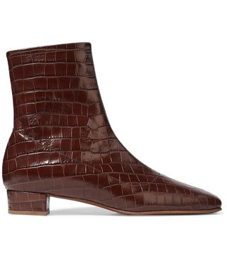 By Far + Este Croc-Effect Leather Ankle Boots