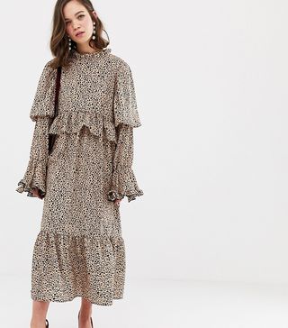 Sister Jane + Midaxi Dress With Volume Sleeves in Dalmation Spot