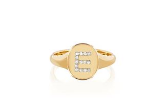 EF Collection + Gold Oval Signet With Diamond Initial Ring