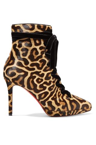 Christian Louboutin + Circus Nana 100 Lace-Up Leopard-Print Calf Hair Platform Ankle Boots