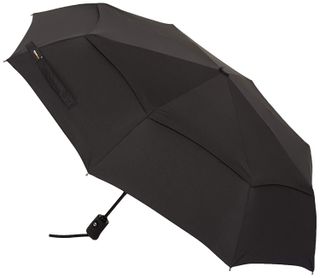Amazon Basics + Automatic Travel Umbrella, With Wind Vent, Black