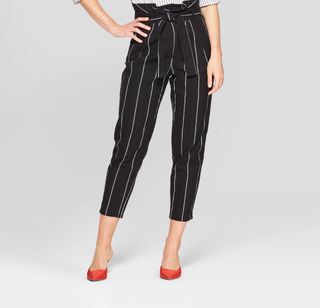 Who What Wear x Target + Mid-Rise Striped Paperbag Pants